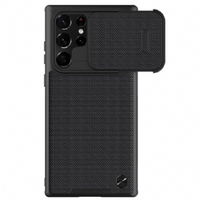 Hoesje voor Samsung Galaxy S22 Ultra 5G Getextureerde Case Met Lens Cover