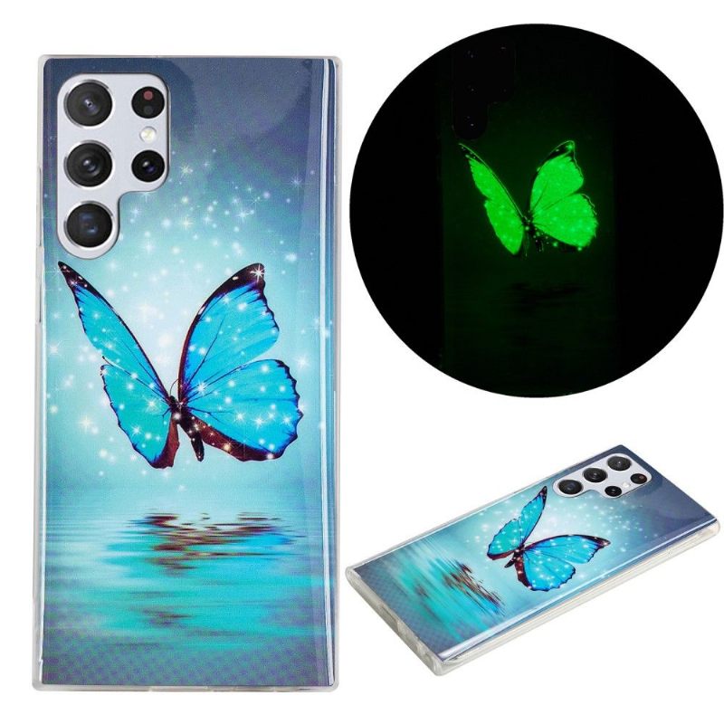Hoesje voor Samsung Galaxy S22 Ultra 5G Lichtgevende Blauwe Vlinder