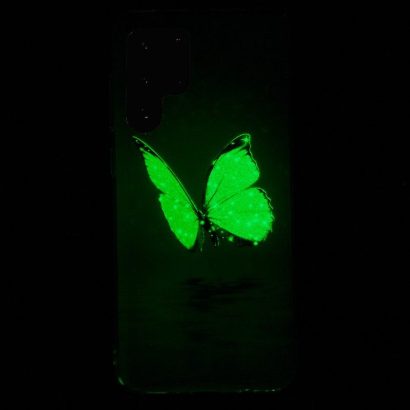 Hoesje voor Samsung Galaxy S22 Ultra 5G Lichtgevende Blauwe Vlinder