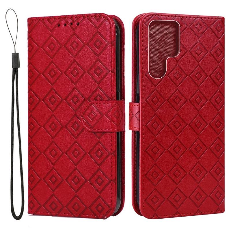 Leren Hoesje voor Samsung Galaxy S22 Ultra 5G Folio-hoesje Leereffect Raster Flap