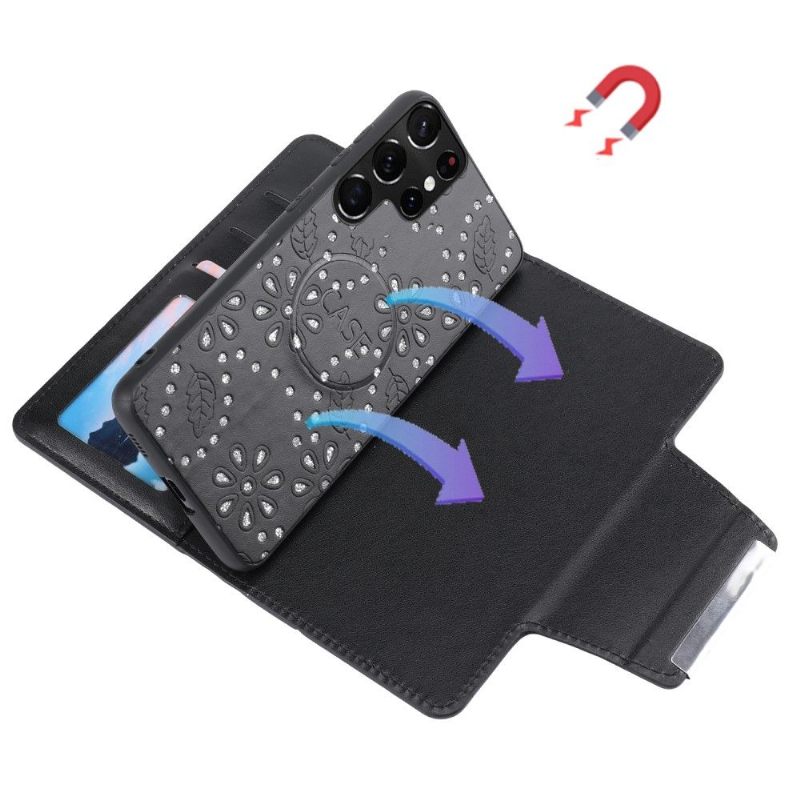 Telefoonhoesje Leren Hoesje voor Samsung Galaxy S22 Ultra 5G Bescherming Diamanten Bloemen