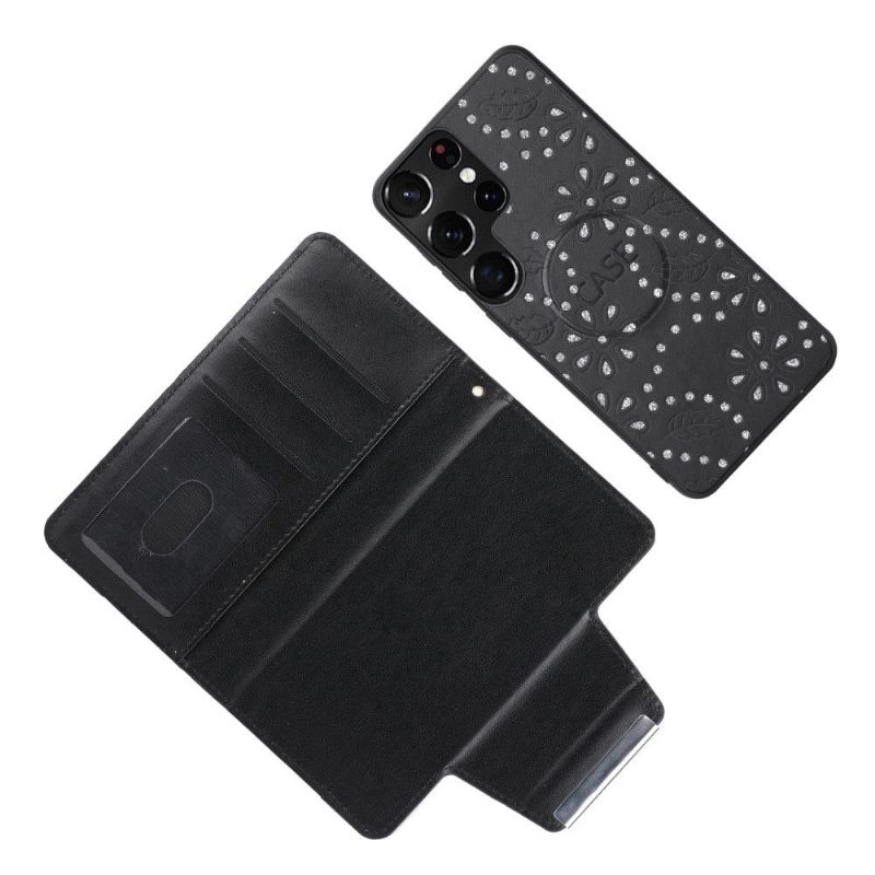 Telefoonhoesje Leren Hoesje voor Samsung Galaxy S22 Ultra 5G Bescherming Diamanten Bloemen