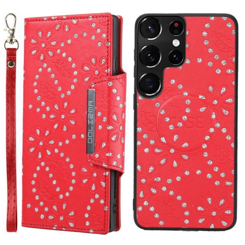 Telefoonhoesje Leren Hoesje voor Samsung Galaxy S22 Ultra 5G Bescherming Diamanten Bloemen
