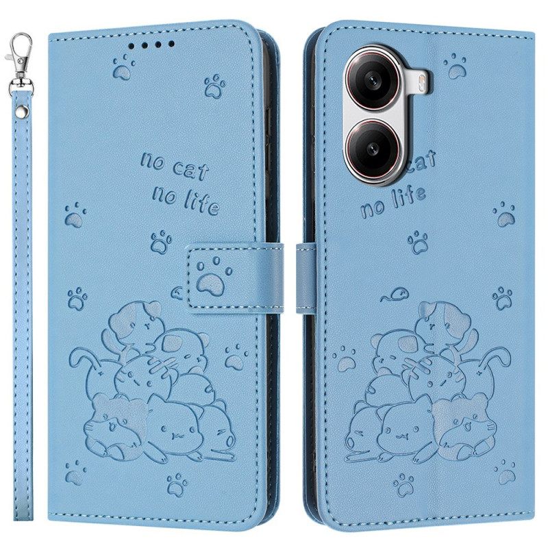 Flip Case Leren Poco X7 Pro 5g Schattige Katjes Met Bandje