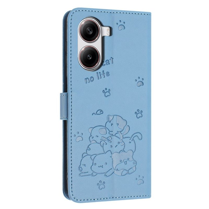 Flip Case Leren Poco X7 Pro 5g Schattige Katjes Met Bandje