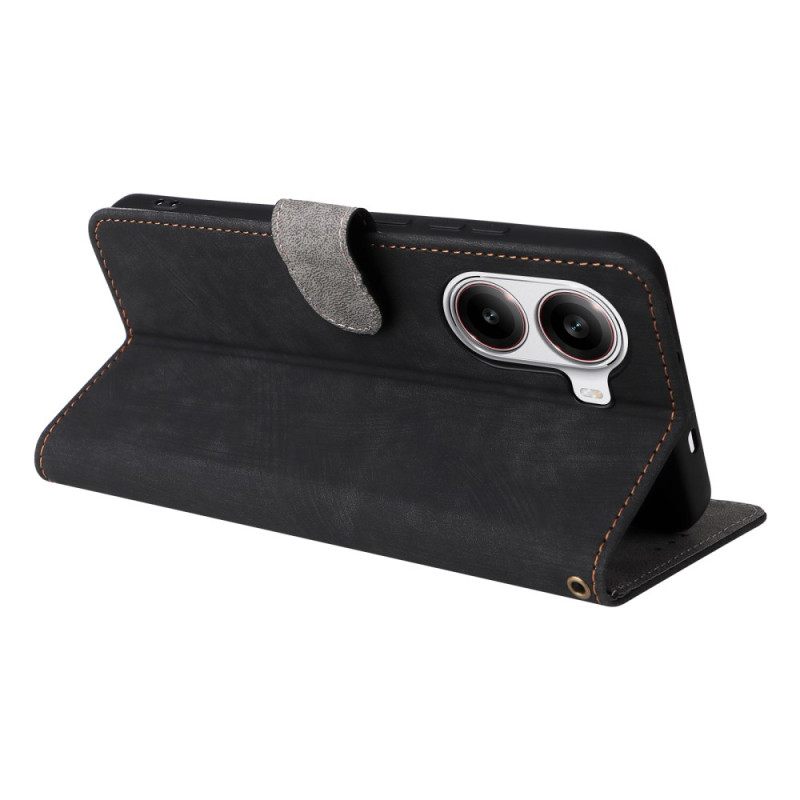 Flip Case Leren Poco X7 Pro 5g Suède-effect Rfid-bescherming En Riem