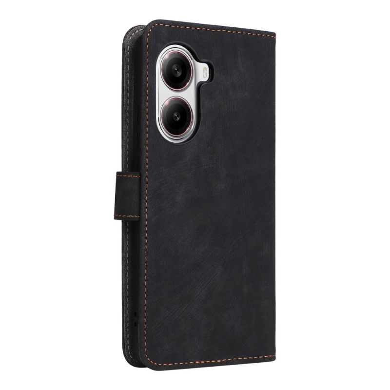 Flip Case Leren Poco X7 Pro 5g Suède-effect Rfid-bescherming En Riem