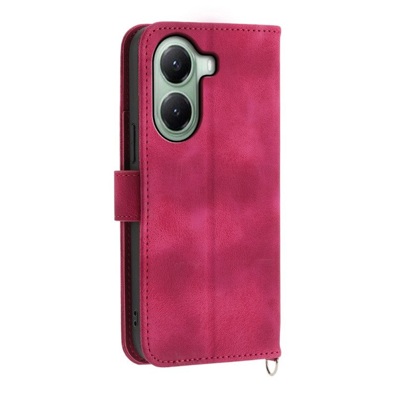 Folio-hoesje Poco X7 Pro 5g Telefoonhoesje Bloemenpatroon Met Riem En Schouderriem