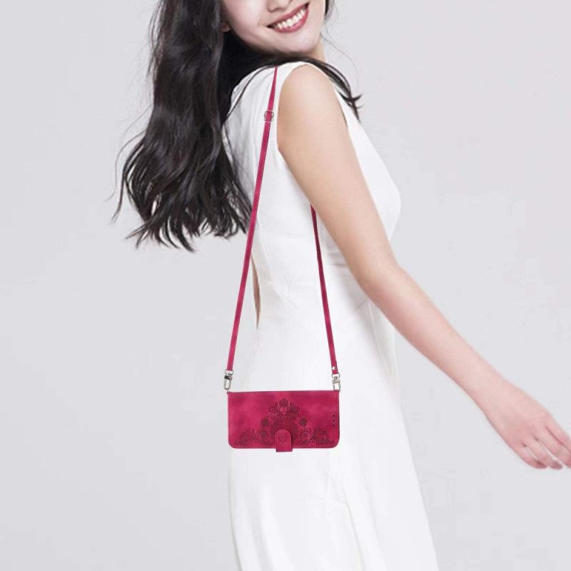 Folio-hoesje Poco X7 Pro 5g Telefoonhoesje Bloemenpatroon Met Riem En Schouderriem