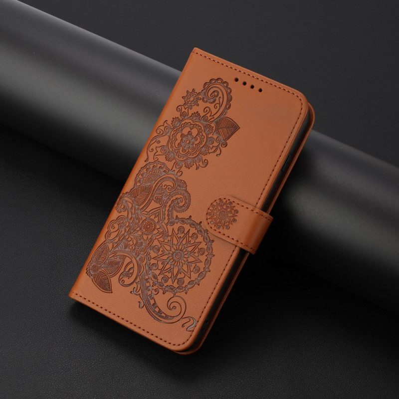 Leren Hoesje Poco X7 Pro 5g Bloemenkant