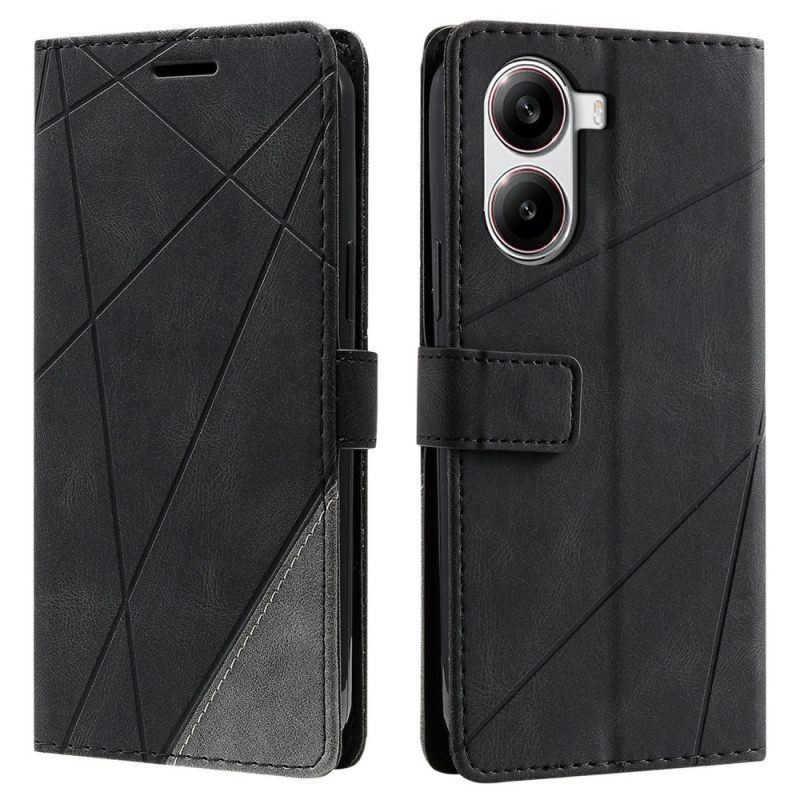 Leren Hoesje Poco X7 Pro 5g Tweekleurige Geometrische Lijnen Bescherming Hoesje