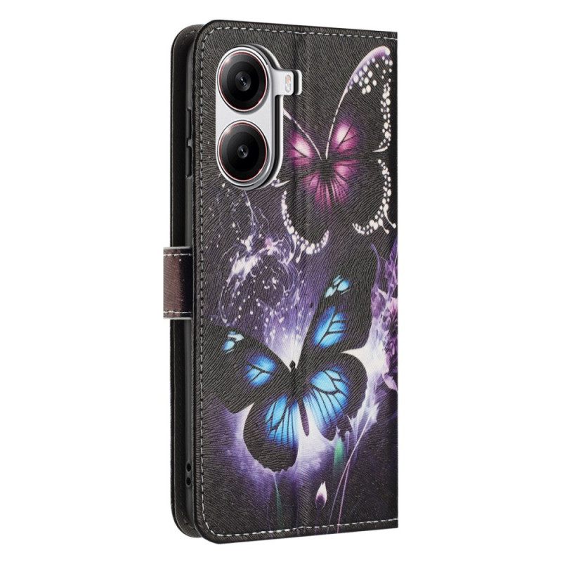 Leren Hoesje Voor Poco X7 Pro 5g Twee Vlinders