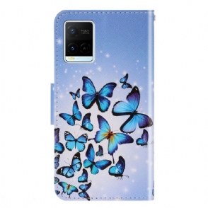 Flip Case voor Vivo Y21 / Y21s / Y33s Blauwe Vlinders