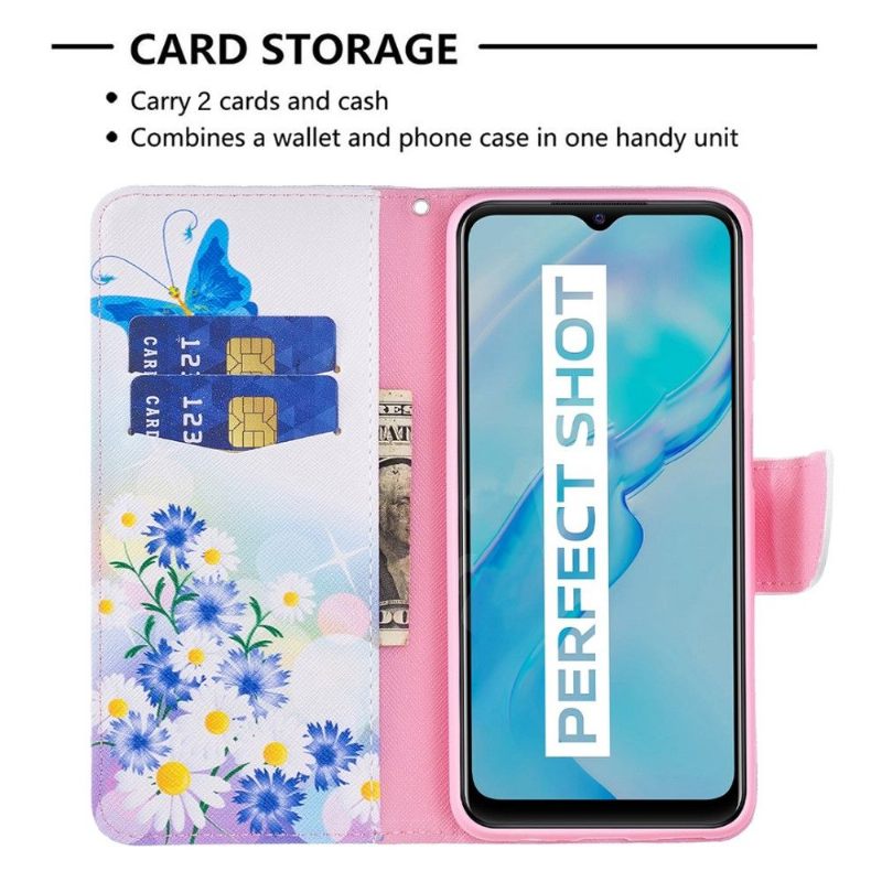 Folio-hoesje voor Vivo Y21 / Y21s / Y33s Vlinder En Madeliefjes