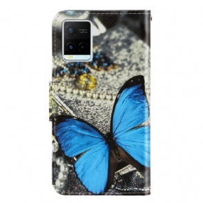 Leren Hoesje voor Vivo Y21 / Y21s / Y33s Bescherming Blauwe Vlinder