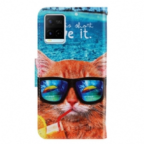 Leren Hoesje voor Vivo Y21 / Y21s / Y33s Bescherming Bril Kat