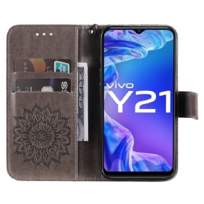 Leren Hoesje voor Vivo Y21 / Y21s / Y33s Bescherming Met Ketting Zonnebloem