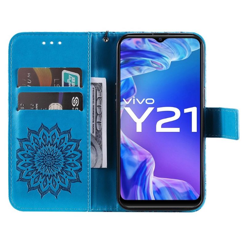 Leren Hoesje voor Vivo Y21 / Y21s / Y33s Bescherming Met Ketting Zonnebloem