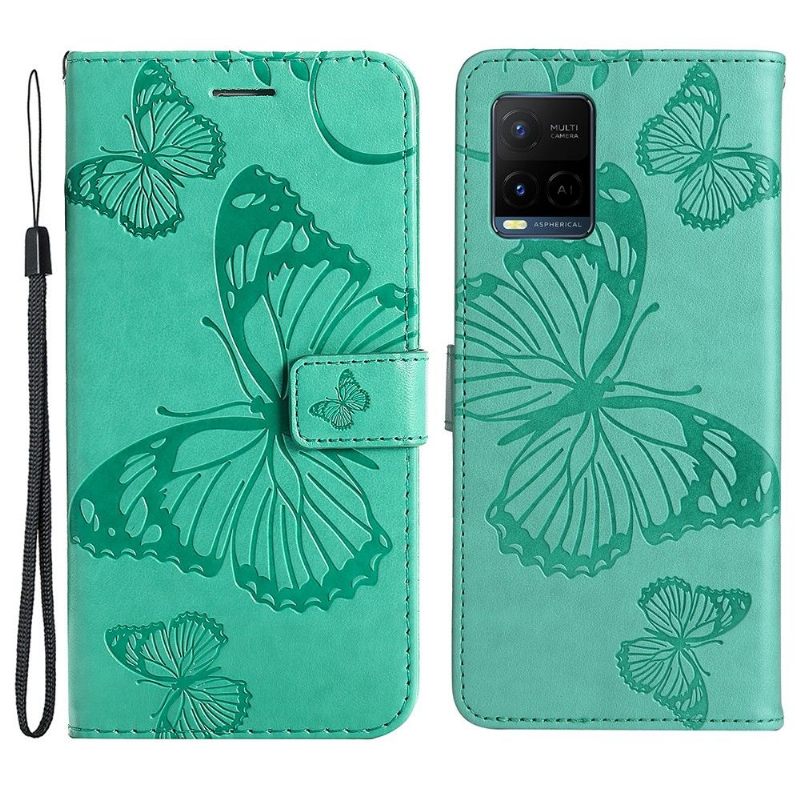 Leren Hoesje voor Vivo Y21 / Y21s / Y33s Bescherming Ondersteuningsfunctie Vlinders