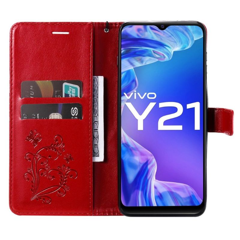 Leren Hoesje voor Vivo Y21 / Y21s / Y33s Bescherming Ondersteuningsfunctie Vlinders