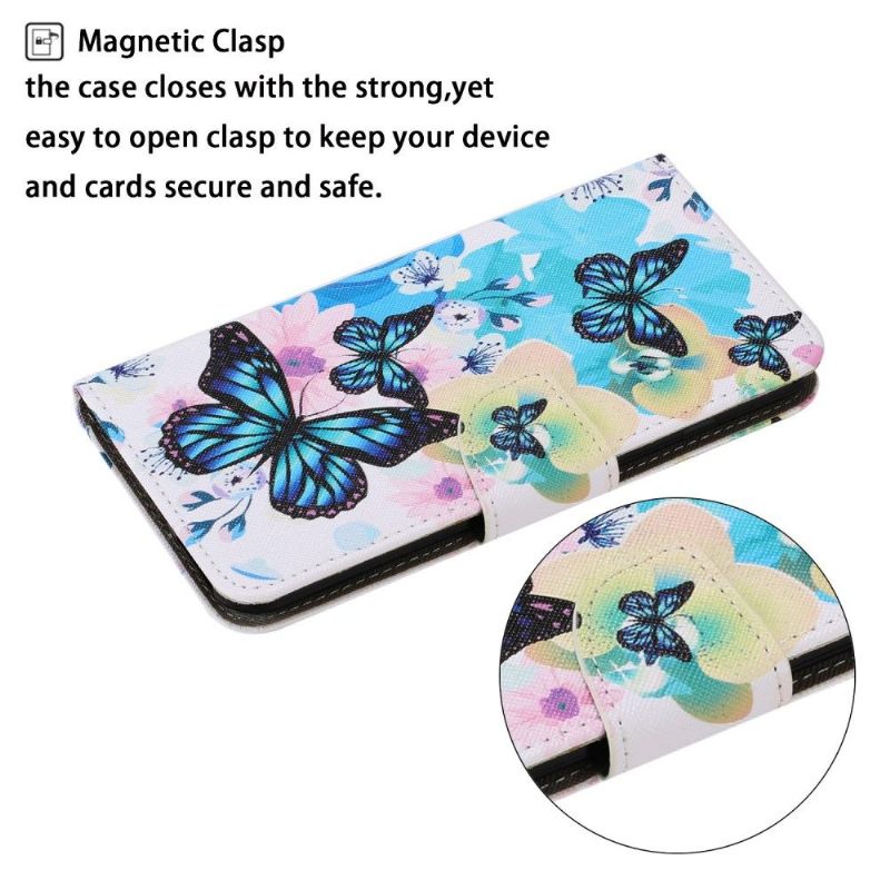 Leren Hoesje voor Vivo Y21 / Y21s / Y33s Blauwe Vlinders Bloemen