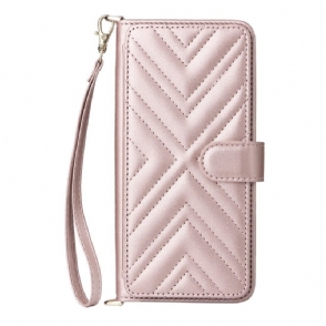 Flip Case Leren Xiaomi Redmi Note 15 5g Gewatteerd Met Schouderbandje En Bandje