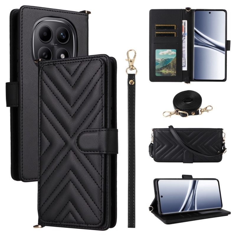 Flip Case Leren Xiaomi Redmi Note 15 5g Gewatteerd Met Schouderbandje En Bandje