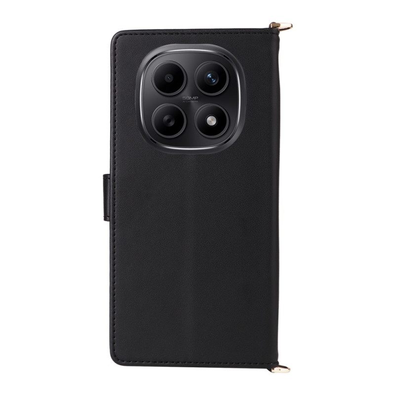 Flip Case Leren Xiaomi Redmi Note 15 5g Gewatteerd Met Schouderbandje En Bandje