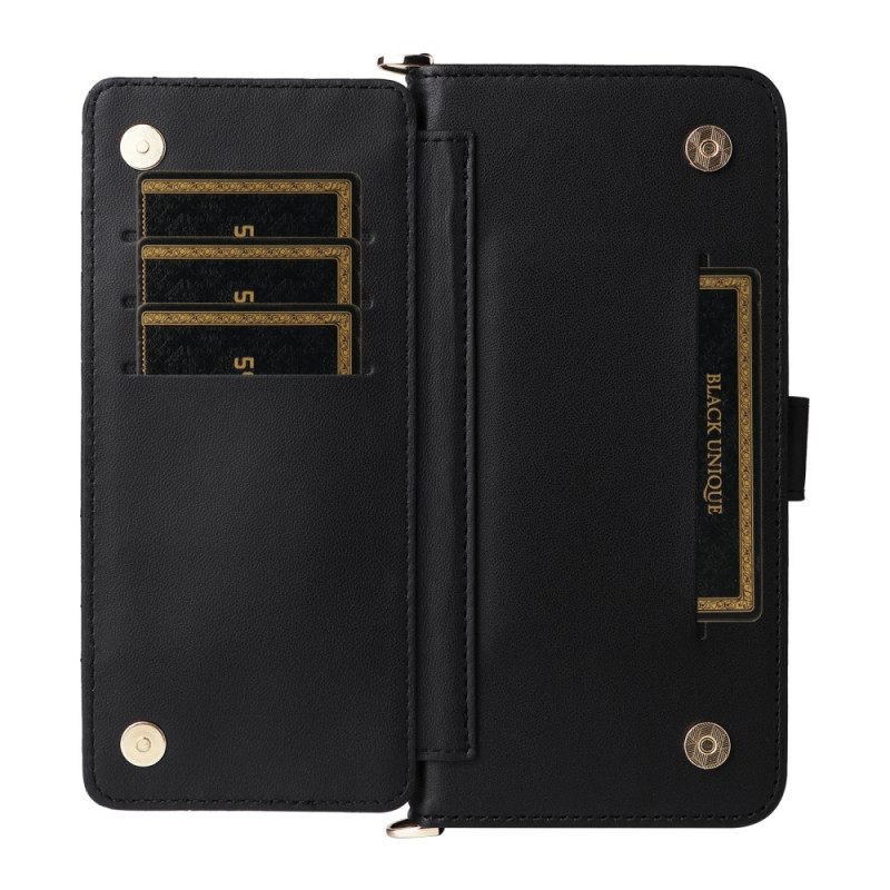 Flip Case Leren Xiaomi Redmi Note 15 5g Gewatteerd Met Schouderbandje En Bandje