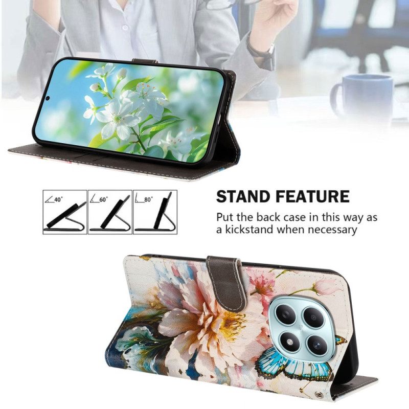 Flip Case Leren Xiaomi Redmi Note 15 5g Vlinder En Bloemen