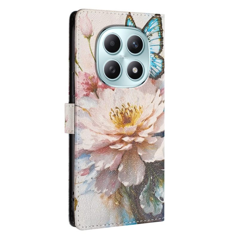 Flip Case Leren Xiaomi Redmi Note 15 5g Vlinder En Bloemen