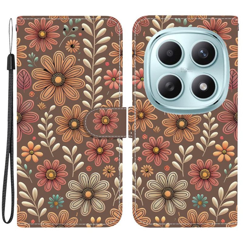Folio-hoesje Xiaomi Redmi Note 15 5g Telefoonhoesje Bruine Bloemen