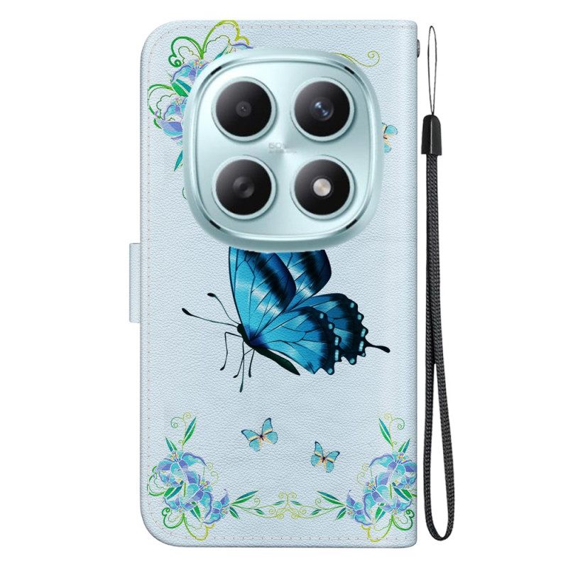 Folio-hoesje Xiaomi Redmi Note 15 5g Telefoonhoesje Vlinder En Blauwe Bloemen