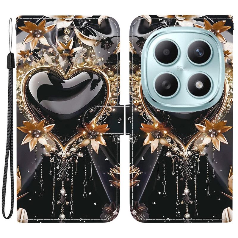 Folio-hoesje Xiaomi Redmi Note 15 5g Telefoonhoesje Zwart En Goud Hart