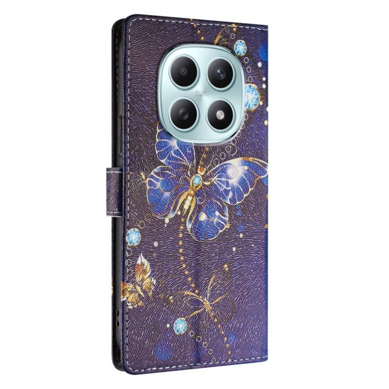 Leren Hoesje Voor Xiaomi Redmi Note 15 5g Blauwe Vlinder