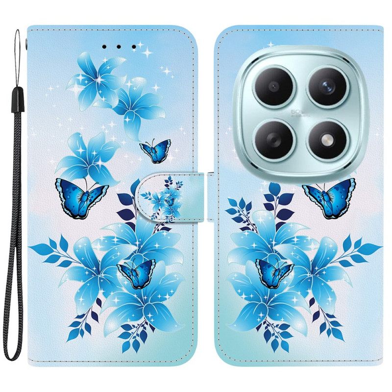 Leren Hoesje Voor Xiaomi Redmi Note 15 5g Blauwe Vlinders