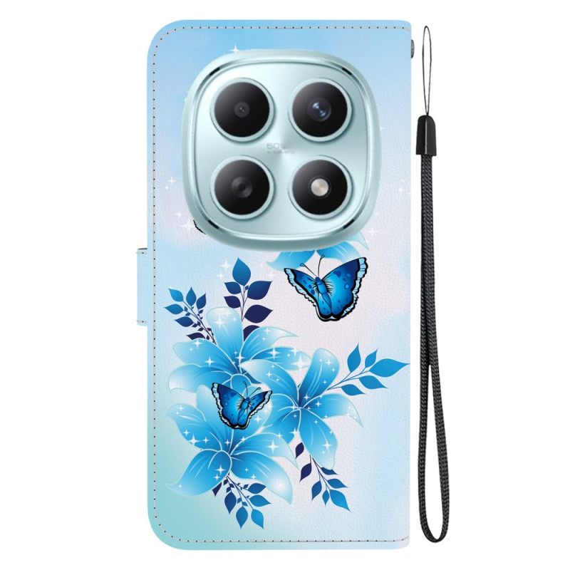Leren Hoesje Voor Xiaomi Redmi Note 15 5g Blauwe Vlinders