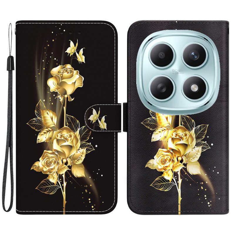 Leren Hoesje Voor Xiaomi Redmi Note 15 5g Gouden Vlinders En Roze