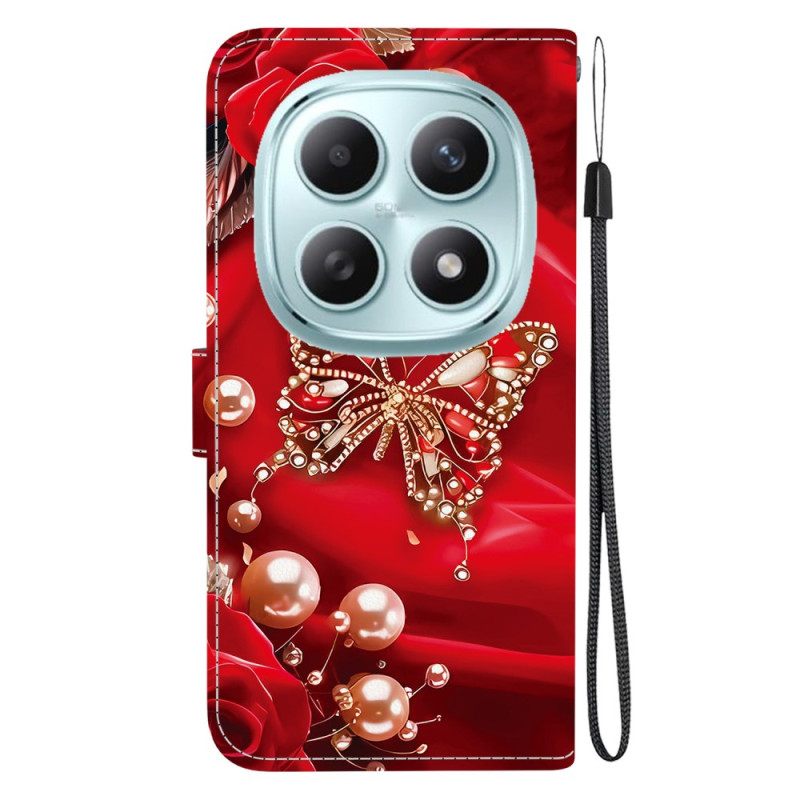 Leren Hoesje Voor Xiaomi Redmi Note 15 5g Parelmoerroze Vlinder