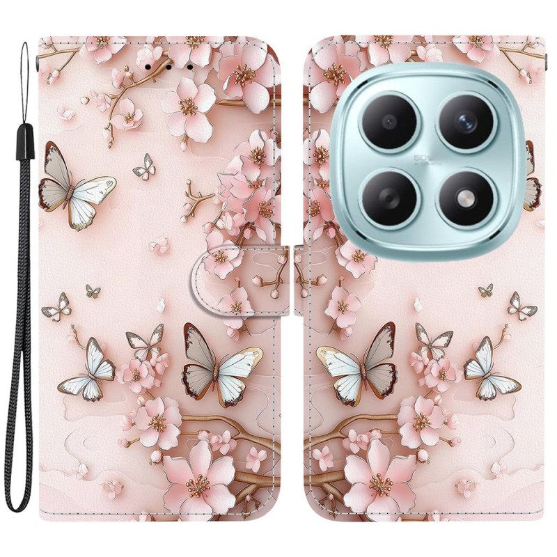 Leren Hoesje Voor Xiaomi Redmi Note 15 5g Roze Vlinders