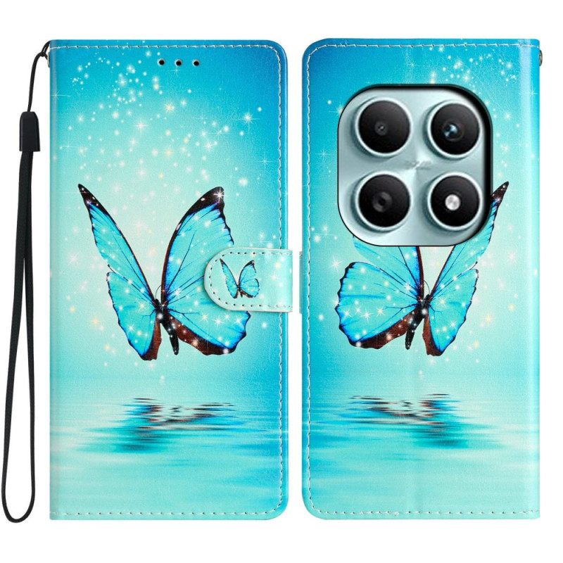 Leren Hoesje Xiaomi Redmi Note 15 5g Blauwe Vlinder Bescherming Hoesje