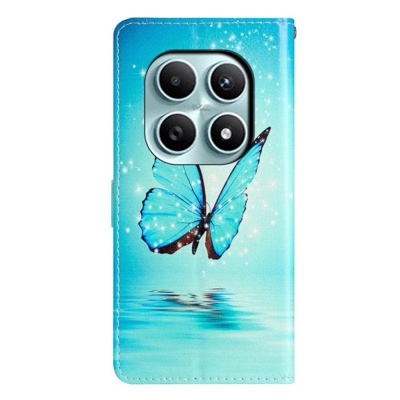 Leren Hoesje Xiaomi Redmi Note 15 5g Blauwe Vlinder Bescherming Hoesje
