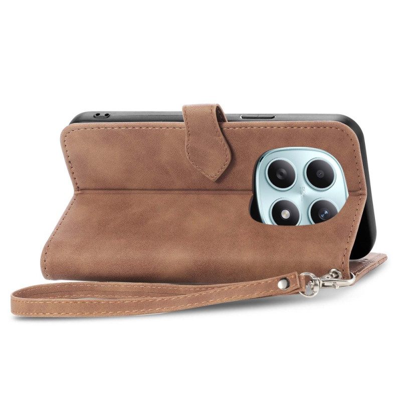 Leren Hoesje Xiaomi Redmi Note 15 5g Bloemenkanten Bandje