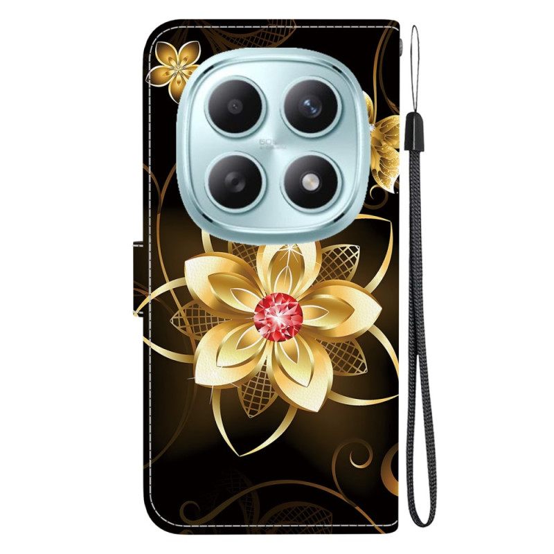 Leren Hoesje Xiaomi Redmi Note 15 5g Gouden Bloem Bescherming Hoesje