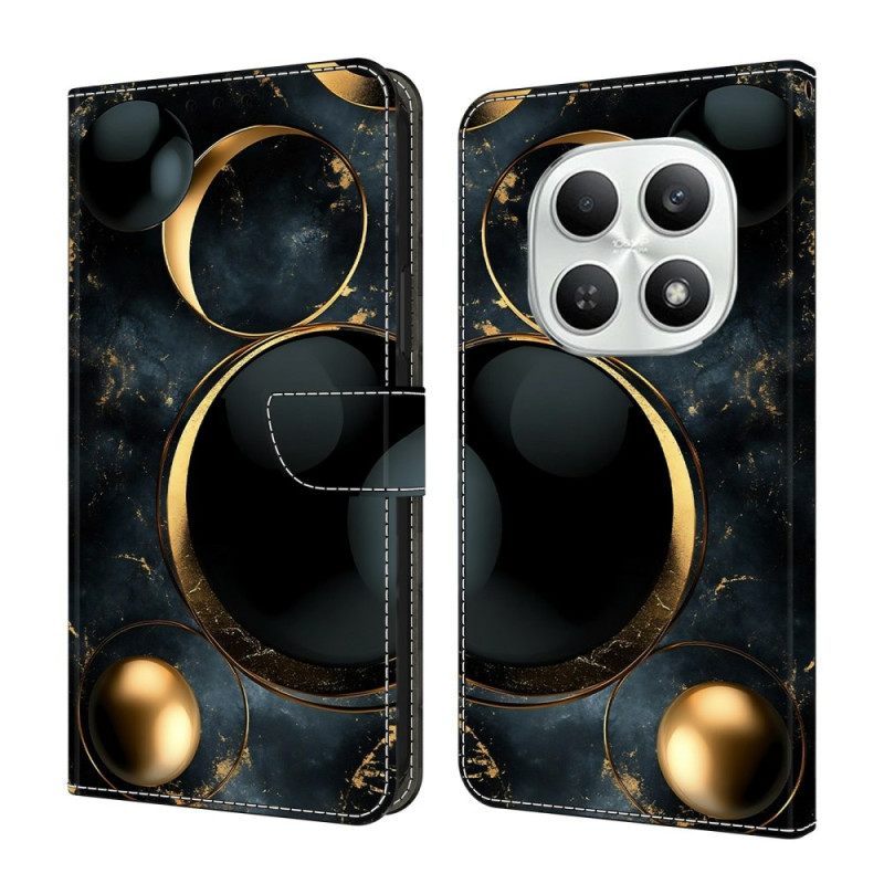 Leren Hoesje Xiaomi Redmi Note 15 5g Gouden Ringen Bescherming Hoesje