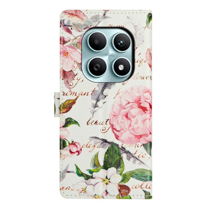 Leren Hoesje Xiaomi Redmi Note 15 5g Groene Bloemen En Bladeren Bescherming Hoesje