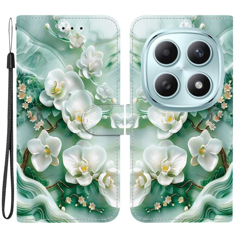 Leren Hoesje Xiaomi Redmi Note 15 5g Jadebloemen Bescherming Hoesje