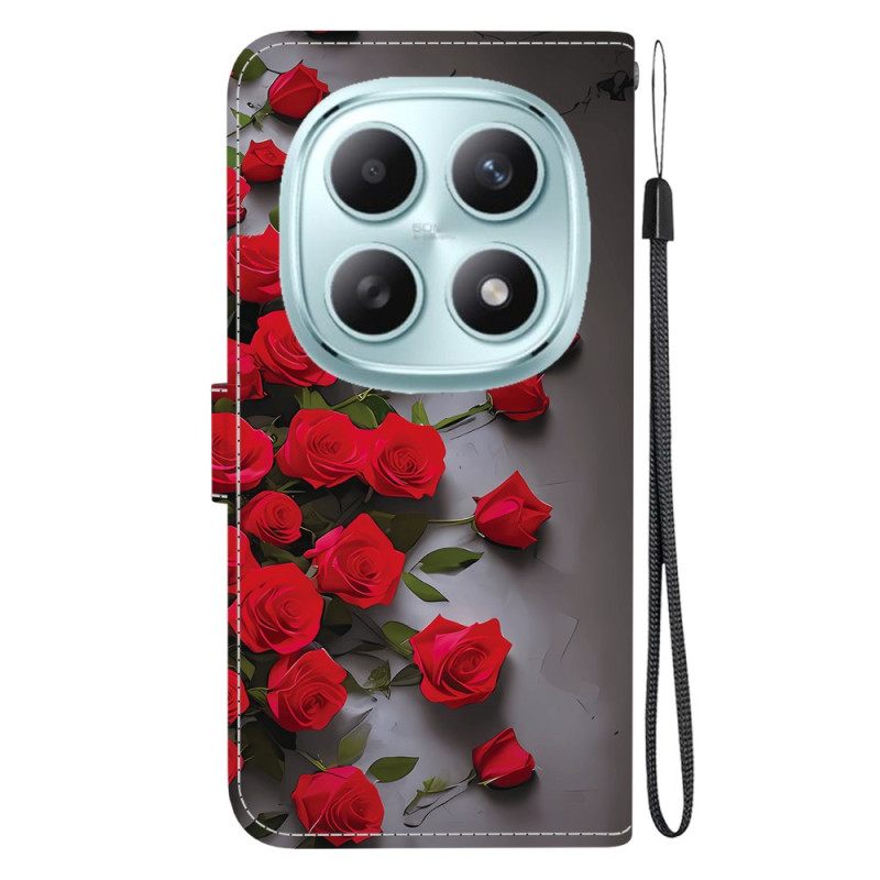 Leren Hoesje Xiaomi Redmi Note 15 5g Rode Rozen Bescherming Hoesje