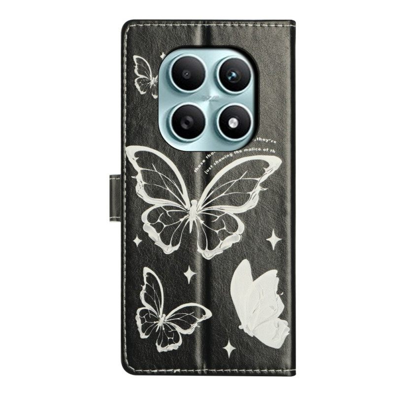Leren Hoesje Xiaomi Redmi Note 15 5g Zwart-witte Vlinders Bescherming Hoesje