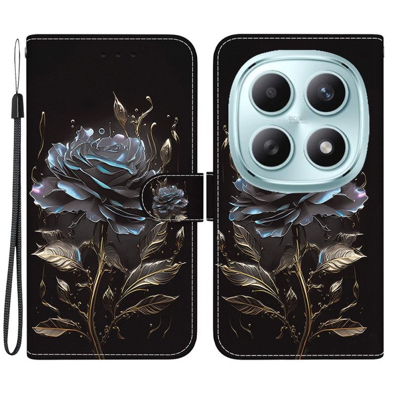 Leren Hoesje Xiaomi Redmi Note 15 5g Zwarte Roos Bescherming Hoesje